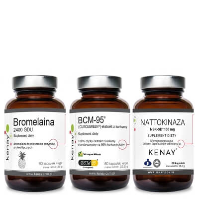 Kenay Wsparcie Układu Krążenia ZESTAW Nattokinaza NSK-SD 60 kaps + Kurkuma 60 kaps + Bromelaina 2400 GDU 60 kaps