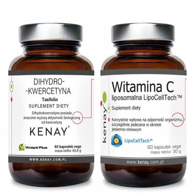 Kenay Wsparcie w Walce z Wolnymi Rodnikami ZESTAW Taxifolin Dihydrokwercetyna 60 kaps + Witamina C 60 kaps