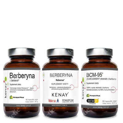 Kenay Wsparcie Wątroby i Układu Trawiennego ZESTAW Czysty ekstrakt z kurkumy 60 kapsułek + Berberyna fitosomowa 60 kapsułek + Berberyna Rebersa 60 kapsułek