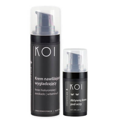 Koi Aktywny Krem Pod Oczy + Krem Nawilżająco-Wygładzający ZESTAW Roślinny czynnik wzrostu 15 ml + Kwas hialuronowy, awokado, witamina E 30 ml