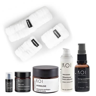 Koi Day and Night Love ZESTAW Krem pod oczy 15 ml + Krem na noc 30ml + Intensywnie nawilżająca maska 50 ml + Serum 30 ml + Opaski 2+2 szt.