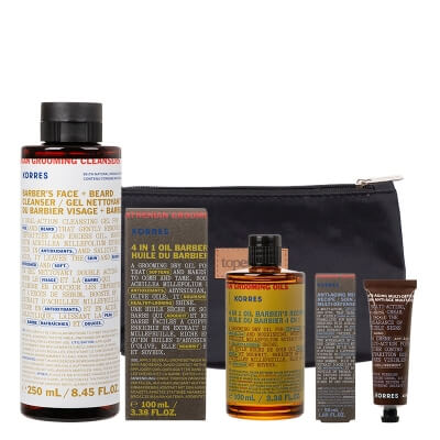 Korres Men Set ZESTAW Żel do mycia twarzy 250 ml + Olejek do brody 100 ml + Krem przeciwzmarszczkowy 50 ml + Kosmetyczka 1 szt