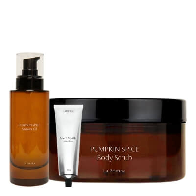 La Bomba Pumpkin Spice and Silent Vanilla ZESTAW Olejek pod prysznic 100 ml + Peeling do ciała 230 g + Krem do rąk 40 g