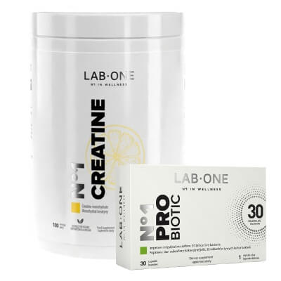 Lab One N°1 Creatine + N°1 ProBiotic ZESTAW Kreatyna w proszku - smak cytrynowy 500 g + ProBiotic suplement diety 30 kaps.
