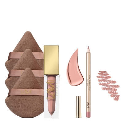 Lami Cosmetics Powder Pink Set ZESTAW Konturówka (kolor Beżowo-różowa) 1,4 g + Pomadka - Powder Pink (06) 5 g + Puszek do pudru 1 szt x 3