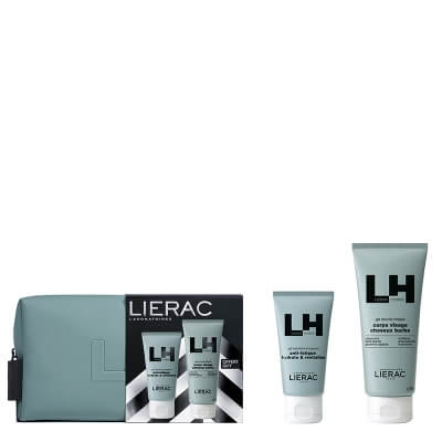 Lierac Energizing Men Set ZESTAW Nawilżający żel energetyzujący 50 ml + Wielofunkcyjny żel pod prysznic 200 ml + Szara kosmetyczka 1 szt