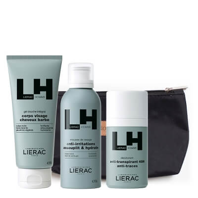 Lierac Men Care ZESTAW Żel pod prysznic 200 ml + Antyperspirant 50 ml + Pianka do golenia 150 ml + Kosmetyczka 1 szt