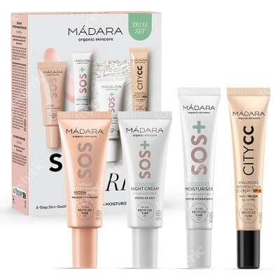 Madara SOS Care Medium ZESTAW Maseczka rozświetlająca 17 ml + Krem na dzień 15 ml + Krem CC (kolor Medium Beige) 15 ml + Krem na noc 17 ml