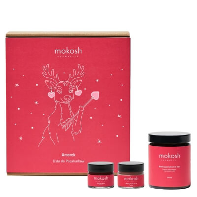 Mokosh Amorek – Usta do Pocałunków ZESTAW Peeling do ust - Malina 15 ml + Balsam do ust - Malina 15 ml + Balsam do ciała - Malina 180 ml