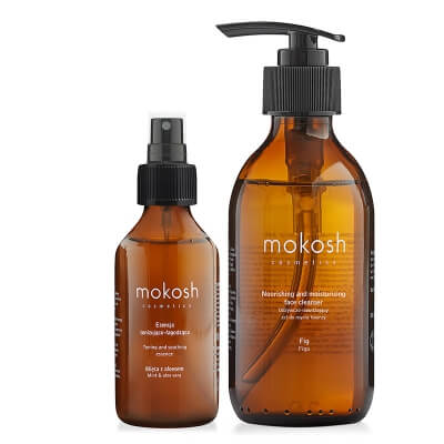 Mokosh Clean and Taning ZESTAW Esencja łagodząco-tonizująca - Mięta z aloesem 100 ml + Odżywczo-nawilżający żel do mycia twarzy - Figa 200 ml