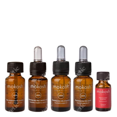 Mokosh Mini Oil Set ZESTAW Odżywczy eliksir do paznokci 10 ml + Olej arganowy 12 ml + Olej arganowy do paznokci 12 ml + Olej jojoba 12 ml + Olej z pestek malin 12 ml
