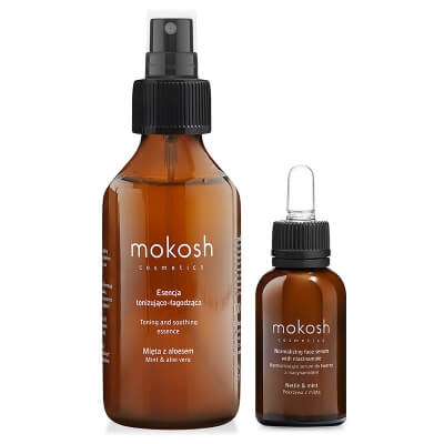 Mokosh Mint Set ZESTAW Esencja łagodząco-tonizująca - Mięta z aloesem 100 ml + Normalizujące serum do twarzy z niacynamidem - Pokrzywa z miętą 30 ml