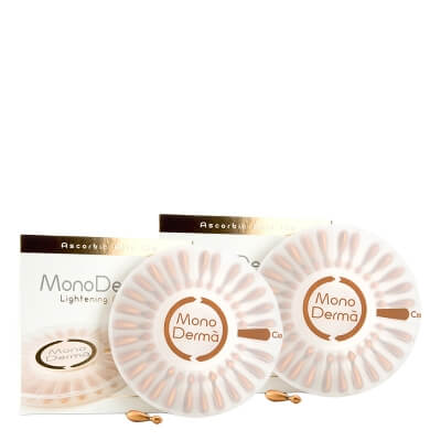 MonoDerma C10 Duo Pack ZESTAW Zawiera czystą witaminę C (kwas l-askorbinowy) w stężeniu 10% - 28 kaps. x 2