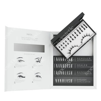 Nanolash Starter Kit Flirty ZESTAW Sztuczne rzęsy 36 kępek + Preparat utrwalający 5 ml + Preparat zabezpieczający 5 ml + Preparat do zdejmowania 5 ml + Aplikator 1 szt