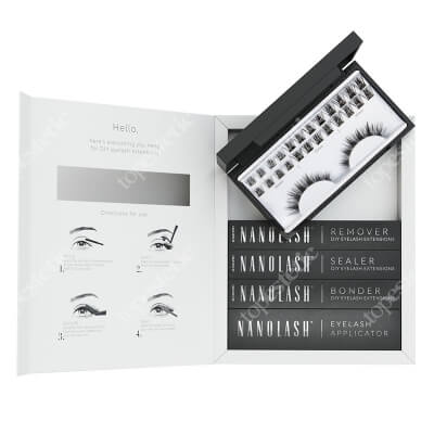 Nanolash Starter Kit Harmony ZESTAW Sztuczne rzęsy 36 kępek + Preparat utrwalający 5 ml + Preparat zabezpieczający 5 ml + Preparat do zdejmowania 5 ml + Aplikator 1 szt