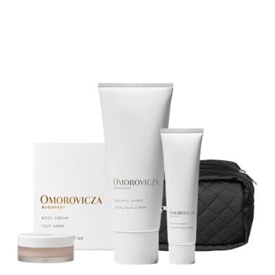 Omorovicza Luxury Body Care ZESTAW Krem do ciała 200 ml + Kojący krem do golenia 150 ml + Krem do rąk 100 ml + Balsam do ust 10 ml + kosmetyczka 1 szt