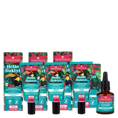 Orientana Daktyl Set ZESTAW Wyjątkowy krem nawilżający 40 ml + Komfortowy krem pod oczy 40 ml + Aktywne serum wygładzające 30 ml + Krem - Mask na noc 40 ml