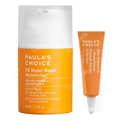 Paulas Choice 25% Vitamin C + Glutathione Clinical Serum + C5 Super Boost Moisturizer ZESTAW Serum kliniczne z 25% witaminą C i glutationem 5 ml + Mocno nawilżający krem do twarzy z 5% witaminą C 50 ml