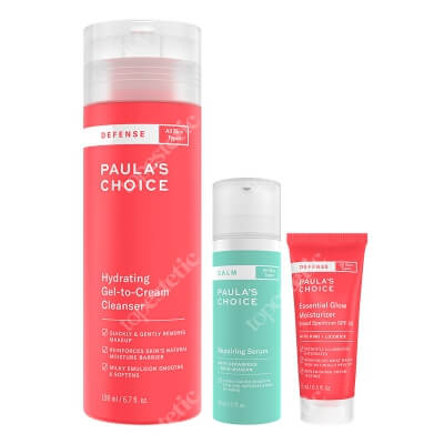 Paulas Choice Beauty Care ZESTAW Krem dodający blasku z ochroną SPF 30 15 ml + Jedwabisty żel oczyszczający do skóry zmęczonej 198 ml + Serum naprawcze z ceramidami i