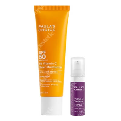 Paulas Choice Clinical 1% Retinol Treatment + 5% Vitamin C Sheer Moisturizer SPF 50 ZESTAW Kuracja przeciwstarzeniowa 1% retinolu 5 ml + Krem nawilżający z 5% witaminą C 60 ml