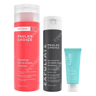 Paulas Choice Day Care ZESTAW Jedwabisty żel oczyszczający do skóry zmęczonej 198 ml + Płyn złuszczający z 2% kwasem salicylowym 118 ml + Lekki, beztłuszczowy kre