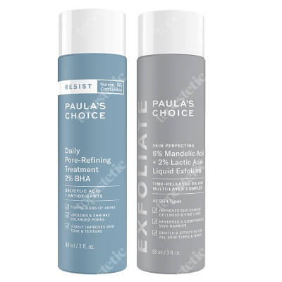 Paulas Choice Exfoliant and Pore Refining ZESTAW Płyn złuszczający z 6% kwasem migdałowym + 2% kwasem mlekowym 88 ml + Kuracja normalizująca, zwężająca pory na dzień 88 ml