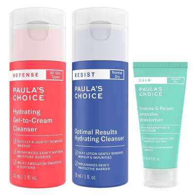 Paulas Choice Hydrating Gel and Night Moisturizer Travel ZESTAW Jedwabisty żel oczyszczający 30 ml + Krem nawilżający na noc 15 ml + Lotion oczyszczający 30 ml