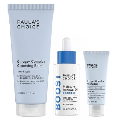Paulas Choice Moisture Face Care ZESTAW Intensywnie odżywczy krem z kwasami Omega dla skóry suchej 15 ml + Balsam oczyszczający z kwasami Omega 103 ml + Olejek silnie nawilżaj�
