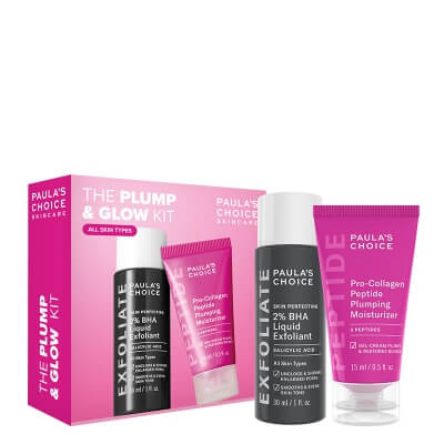Paulas Choice Plump and Glow Kit ZESTAW Płyn złuszczający z 2% kwasem salicylowym 30 ml + Pro-Collagen Peptydowy krem nawilżający o działaniu wypełniającym 15 ml