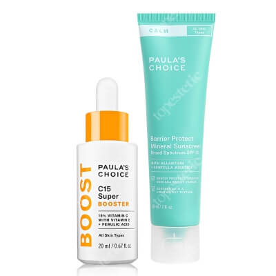 Paulas Choice Protect Mineral Sunscreen SPF 30 + Resist C15 Super Booster NEW ZESTAW Delikatna, mineralna ochrona przeciwsłoneczna SPF 30 60 ml + Serum z 15% witaminą C, E i kwasem ferulowym 20 ml