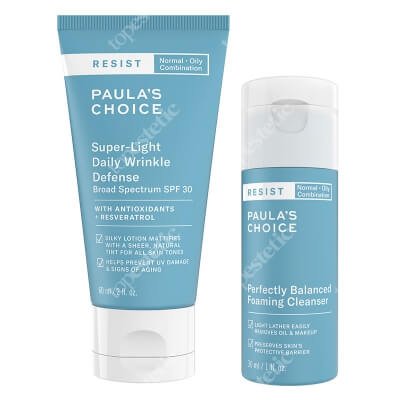 Paulas Choice Resist Perfectly Balanced Foaming Cleanser + Resist Super Light Daily Wrinkle SPF 30 ZESTAW Pianka oczyszczająco-normalizująca 30 ml + Lekki krem nawilżający z filtrem dla skóry tłustej i mieszanej 60 ml