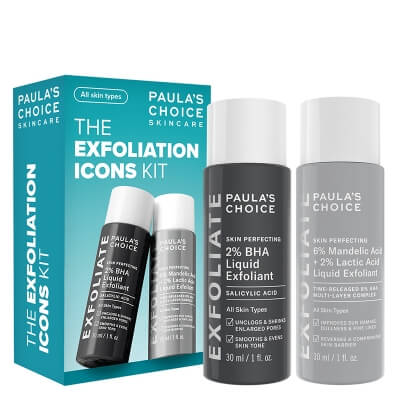 Paulas Choice The Exfoliation Icons Kit ZESTAW Płyn złuszczający z 6% kwasem migdałowym + 2% kwasem mlekowym 30 ml + Płyn złuszczający z 2% kwasem salicylowym 30 ml