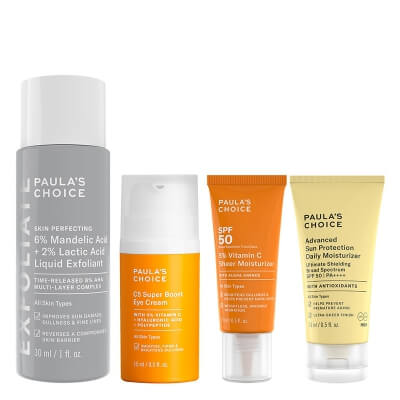 Paulas Choice VIT C and Sun Care Set ZESTAW Płyn złuszczający 30 ml + Krem pod oczy z 5% witaminą C 15 ml + Krem nawilżający z 5% Vit C 15 ml + Krem nawilżający SPF 50 15 ml