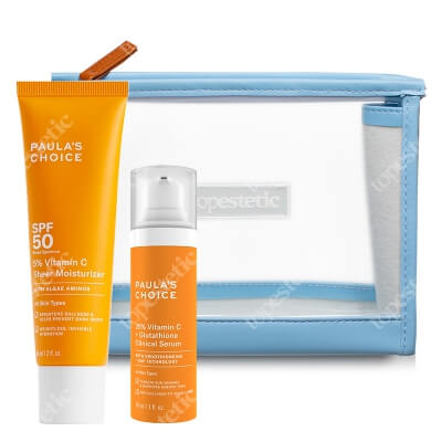 Paulas Choice Vitamin C Care ZESTAW Krem nawilżający z 5% witaminą C SPF 50 60 ml + Serum kliniczne z 25% witaminą C i glutationem 30 ml + kosmetyczka 1 szt