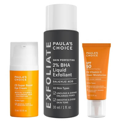 Paulas Choice Vitamin C5 Set ZESTAW Krem nawilżający SPF 50 15 ml + Płyn złuszczający 30 ml + Skoncentrowany krem pod oczy 15 ml