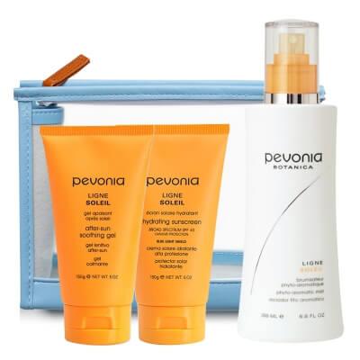 Pevonia Summer Care ZESTAW Żel łagodzący po opalaniu 150 ml + Mgiełka aromatyczna 200 ml + Przeciwsłoneczny krem do ciała UVA/UVB + kosmetyczka 1 szt
