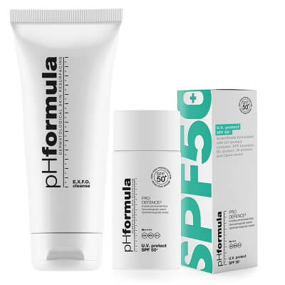 pHformula EXFO Cleanse + PRO DEFENCE U.V Protect SPF 50+ ZESTAW Emulsja oczyszczająca 200 ml + Krem bez pigmentu SPF 50 50 ml