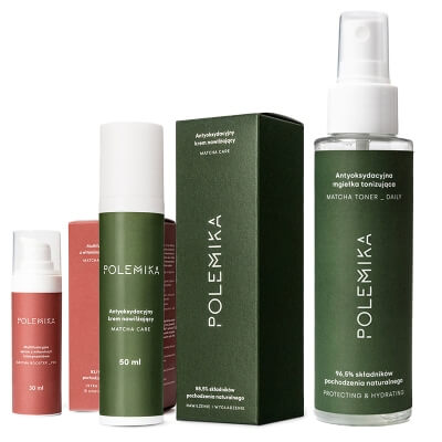 Polemika Matcha Toner + Matcha Booster Pro + Matcha Care ZESTAW Mgiełka 100 ml + Serum z witaminą C i niacynamidem 30 ml + Antyoksydacyjny krem nawilżający 50 ml