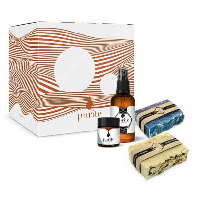 Purite Gift Set Moisturizing ZESTAW Lekki krem 30 ml + Tonik ujędrniająco-łagodzący 50 ml + Mydło - Płatki owsiane 100 g + Mydło - Sól z Morza Martwego 100 g