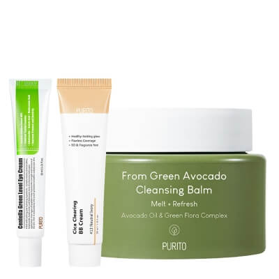 Purito Eye Cream + BB + Cleansing Balm ZESTAW Krem pod oczy 30 ml + Krem BB (13 Neutral Ivory) 30 ml + Oczyszczający balsam do demakijażu 100 ml