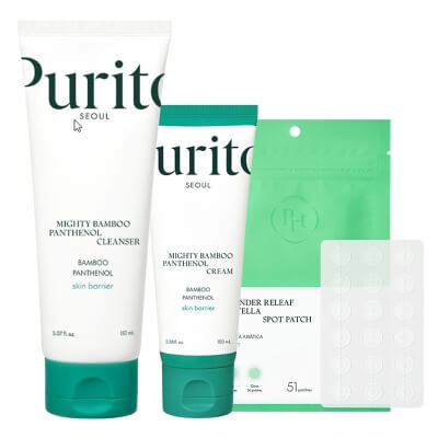 Purito Seoul Mighty Bamboo Set ZESTAW Żel do mycia twarzy 150 ml + Krem regenerujący 100 ml + Plastry do stosowania punktowo 51 szt