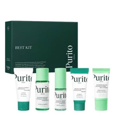 Purito Seoul PURITO Seoul Best Kit ZESTAW Żel do mycia twarzy 30 ml + Toner 30 ml + Serum 15 ml + Regenerujący krem 15 ml + Krem przeciwsłoneczny 15 ml
