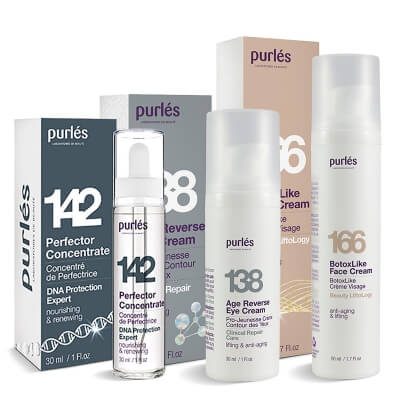 Purles Age Reverse Eye Cream + Perfector Concentrate + BotoxLike Face Cream ZESTAW Odmładzający krem na okolice oczu 30 ml + Koncentrat 30 ml + Liftingujący krem do twarzy 50 ml