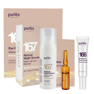 Purles Beauty Liftology Night Set ZESTAW Maska 1 szt + Ampułka 5 x 2 ml + Serum na noc 30 ml + BotoxLike Krem 15 ml GRATIS