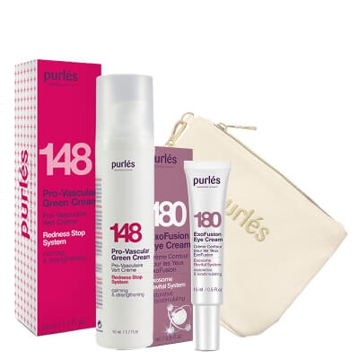 Purles ExoFusion Eye Cream + Pro-Vascular Green Cream ZESTAW Krem pod oczy z egzosomami 15 ml + Zielony krem do skóry naczyniowej 50 ml + Kosmetyczka beżowa 1 szt