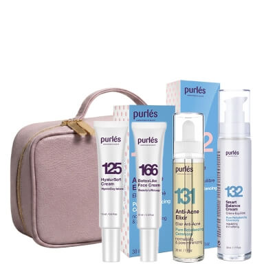 Purles Smart Balance Set + Travel Products + Kosmetyczka ZESTAW Elixir 30 ml + Krem balansujący 50 ml + Lekki krem HyalurSoft 15 ml + Liftingujący krem 15 ml + Kosmetyczka 1 szt