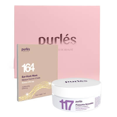 Purles X-Mas Box (117 + 164) ZESTAW Pistacjowy krem do ciała 160 ml + Maska liftingująca z uchwytem na uszy 1 szt
