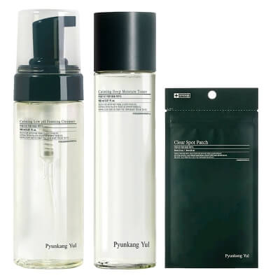 Pyunkang Yul Calming and Clear Care ZESTAW Pianka do mycia twarzy 150 ml + Kojąco-nawilżający tonik do twarzy 150 ml + Cienkie plasterki na wypryski 72 szt