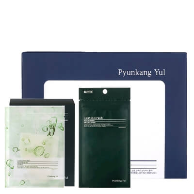 Pyunkang Yul Clear Spot Patch + Cotton Pad + Calming Mask ZESTAW Cienkie plasterki na wypryski 72 szt + Naturalne płatki kosmetyczne 160 szt. + Maseczka na płachcie łagodząco-kojąca 1 szt
