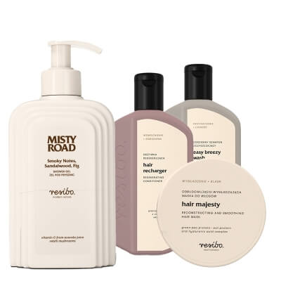 Resibo Body and Hair Washing Set ZESTAW Szampon 250 ml + Odżywka 250 ml + Maska 175 ml + Żel pod pryszic 350 ml